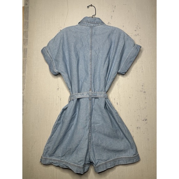 Etica Adeya Pinstripe Denim Light Wash Blue Utility Romper Belted | Tagged Sz: S - Picture 7 of 11